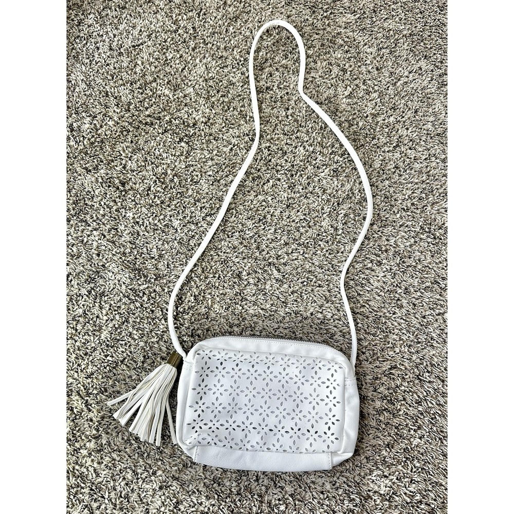 Leather Crossbody Tassel Purse White